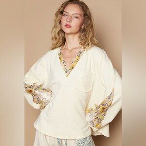 POL Cream and Yellow Long Sleeve Top NWOT